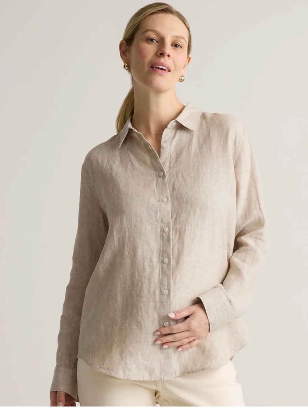 Quince 100% European Linen Long Sleeve Shirt Driftwood Size Small